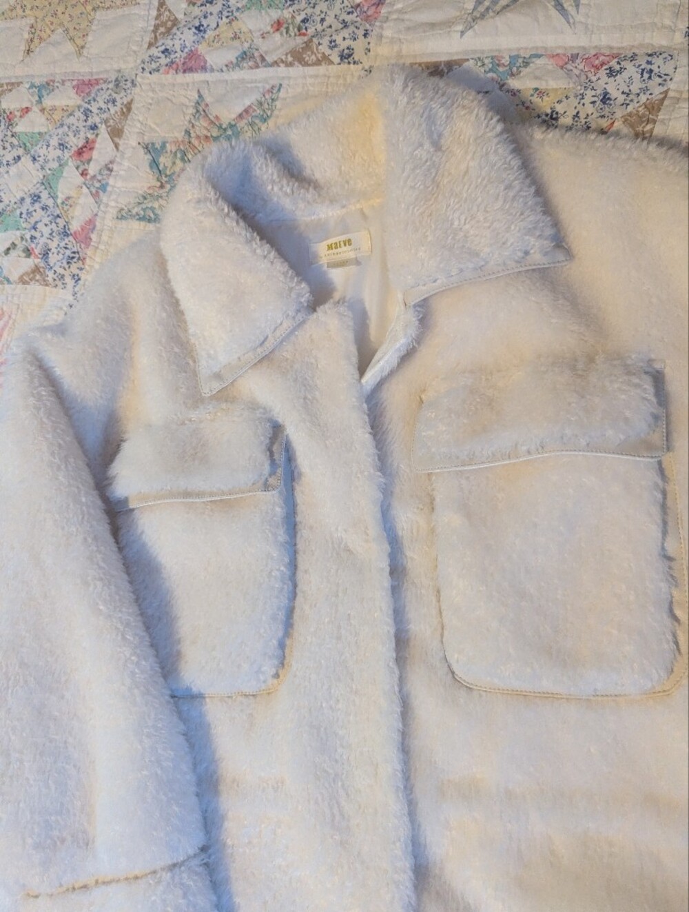 Maeve By Anthropology Faux Shearling Shacket with Patch Pockets - Ivory